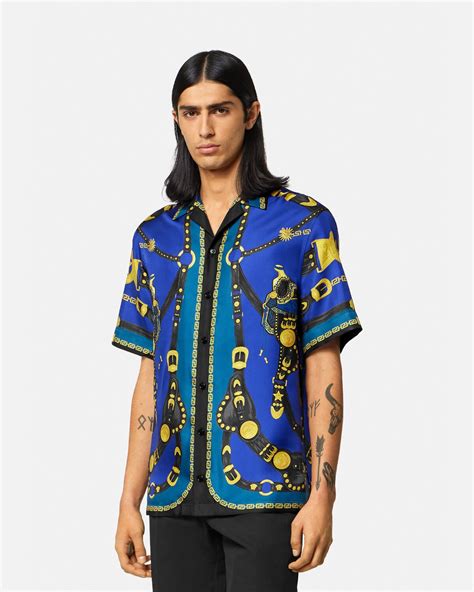 blue versace silk shirt|Versace silk shirt sale.